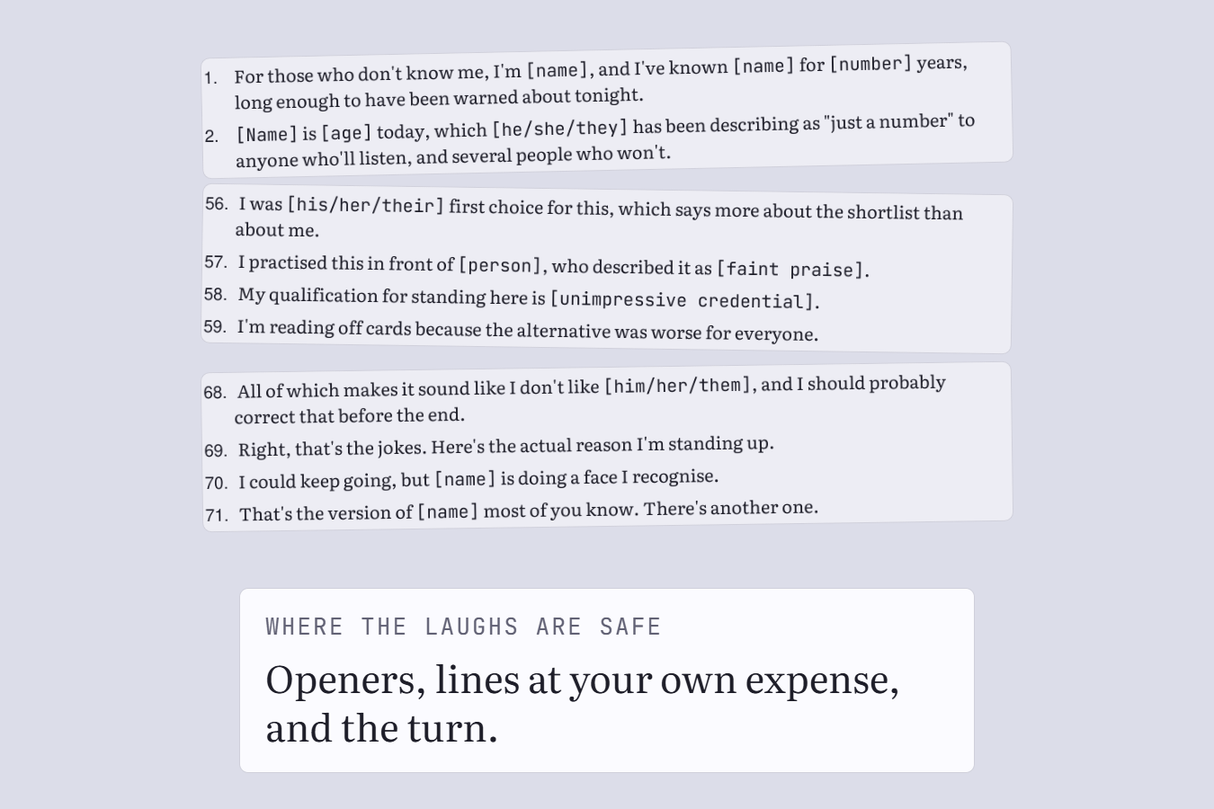 Three real lines showing the slots left for your own detail