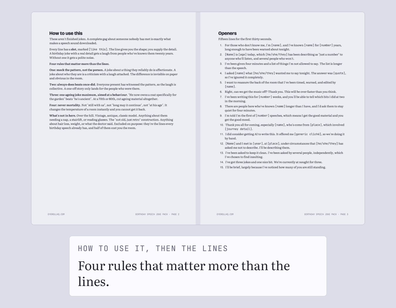 The guide's contents page next to its template page