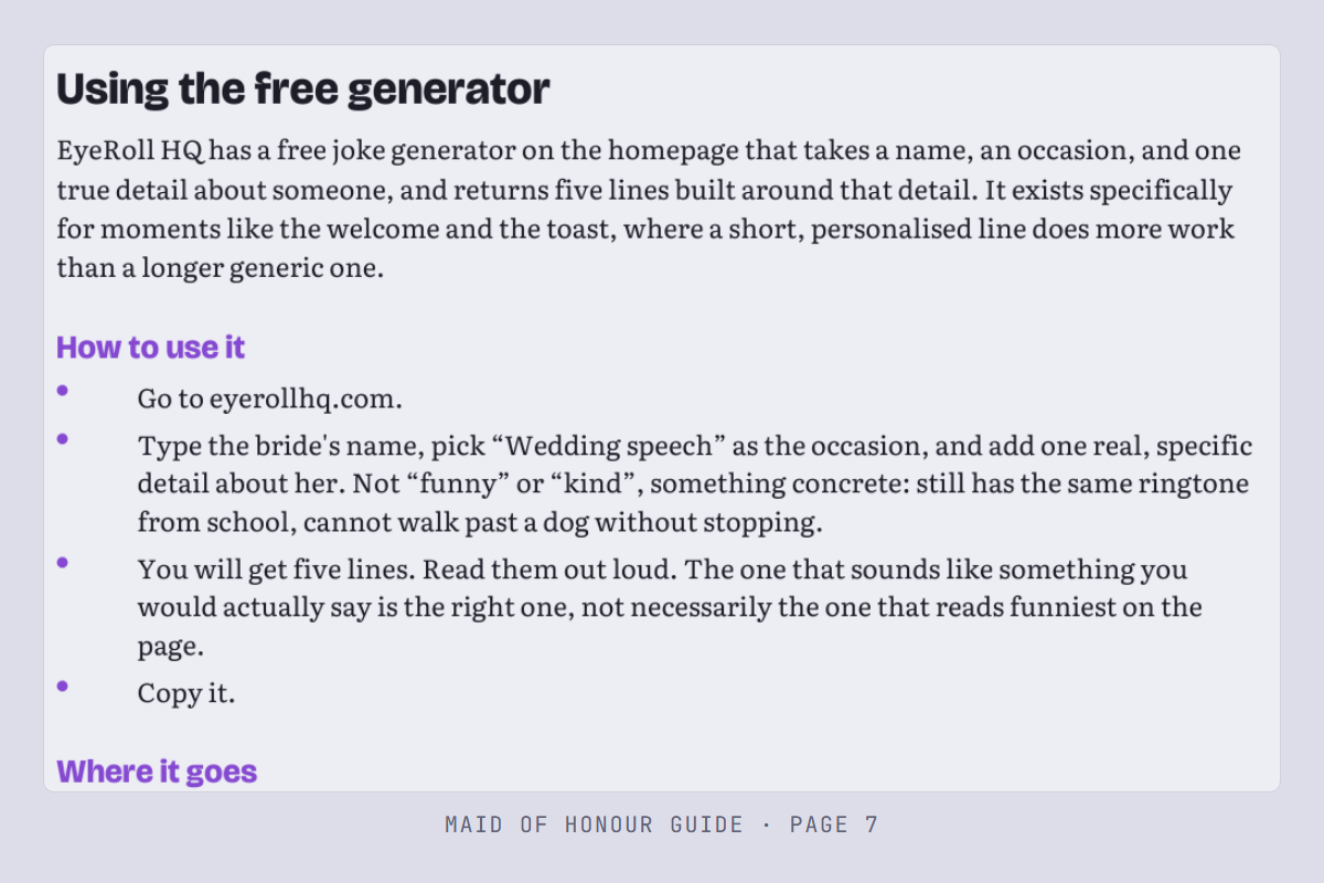 A sharp, fully readable crop of the guide page explaining how to use the free generator